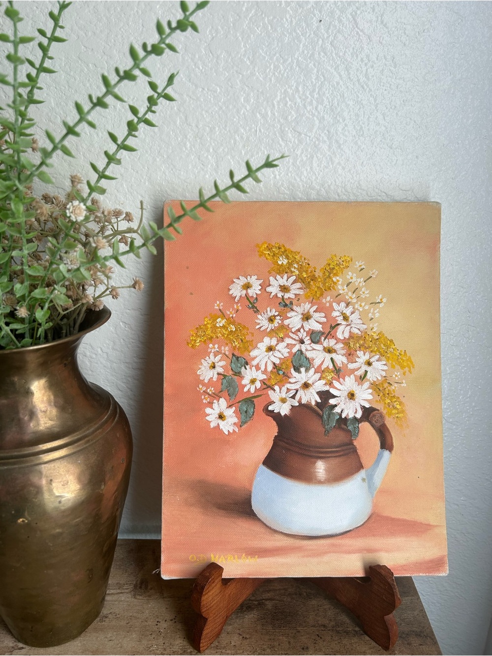 Floral Pitcher Canvas Painting in Peach and White Colors